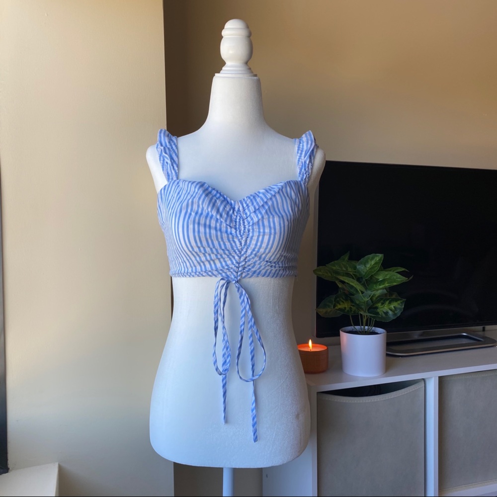REVOLVE Blue Pinstripe Crop Top